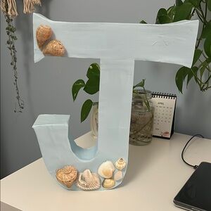 Decorative Light Blue Letter J with Seashells